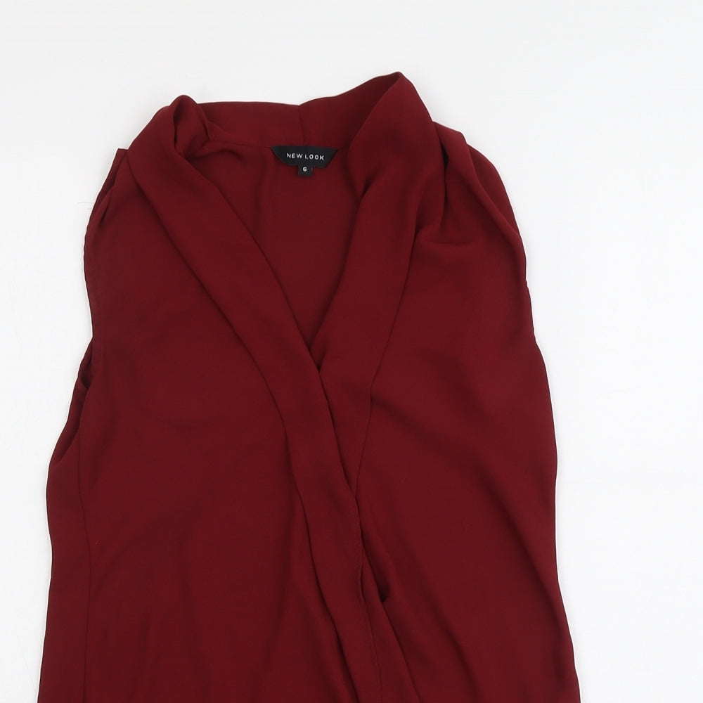 New Look Womens Red Polyester Basic Tank Size 6 V-Neck