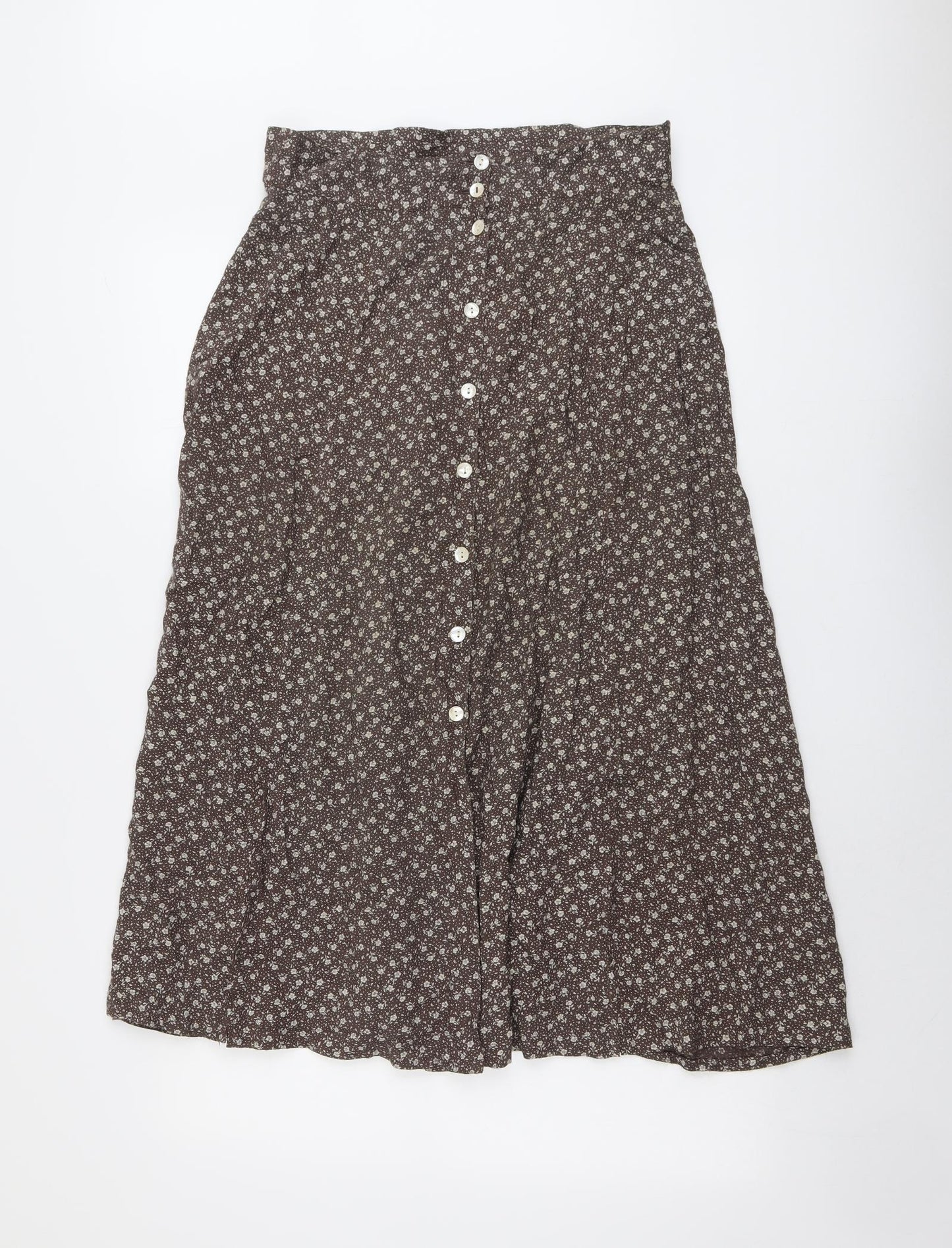 New Look Womens Brown Floral Viscose Peasant Skirt Size S Button