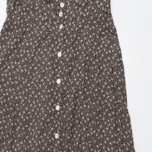 New Look Womens Brown Floral Viscose Peasant Skirt Size S Button