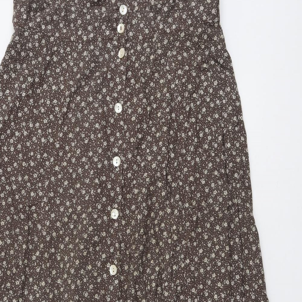 New Look Womens Brown Floral Viscose Peasant Skirt Size S Button