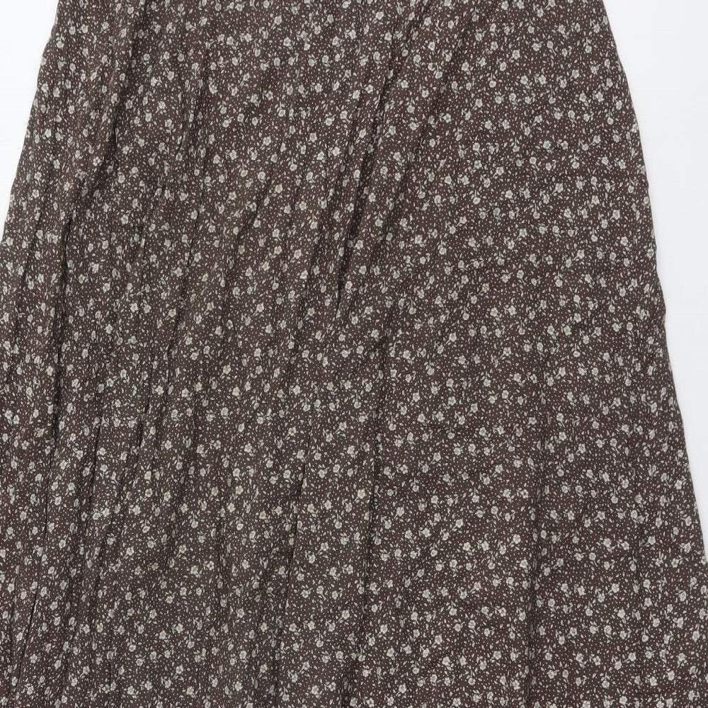 New Look Womens Brown Floral Viscose Peasant Skirt Size S Button
