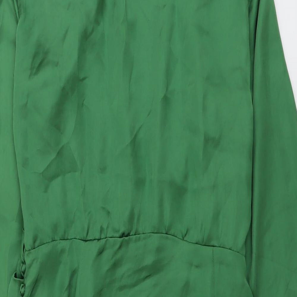 Zara Womens Green Polyester Shirt Dress Size L Collared Zip
