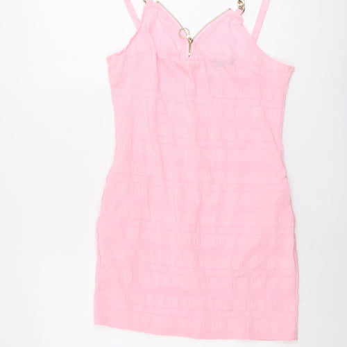 Chicme Womens Pink Polyester Slip Dress Size M V-Neck Zip