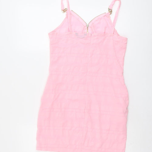 Chicme Womens Pink Polyester Slip Dress Size M V-Neck Zip
