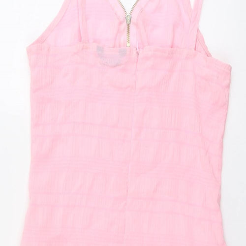 Chicme Womens Pink Polyester Slip Dress Size M V-Neck Zip