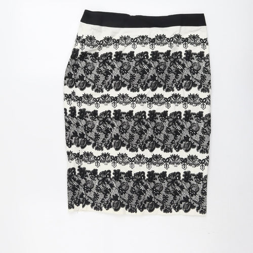 Marks and Spencer Womens Black Geometric Cotton A-Line Skirt Size 8 Zip