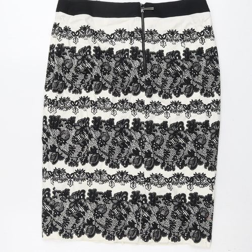 Marks and Spencer Womens Black Geometric Cotton A-Line Skirt Size 8 Zip