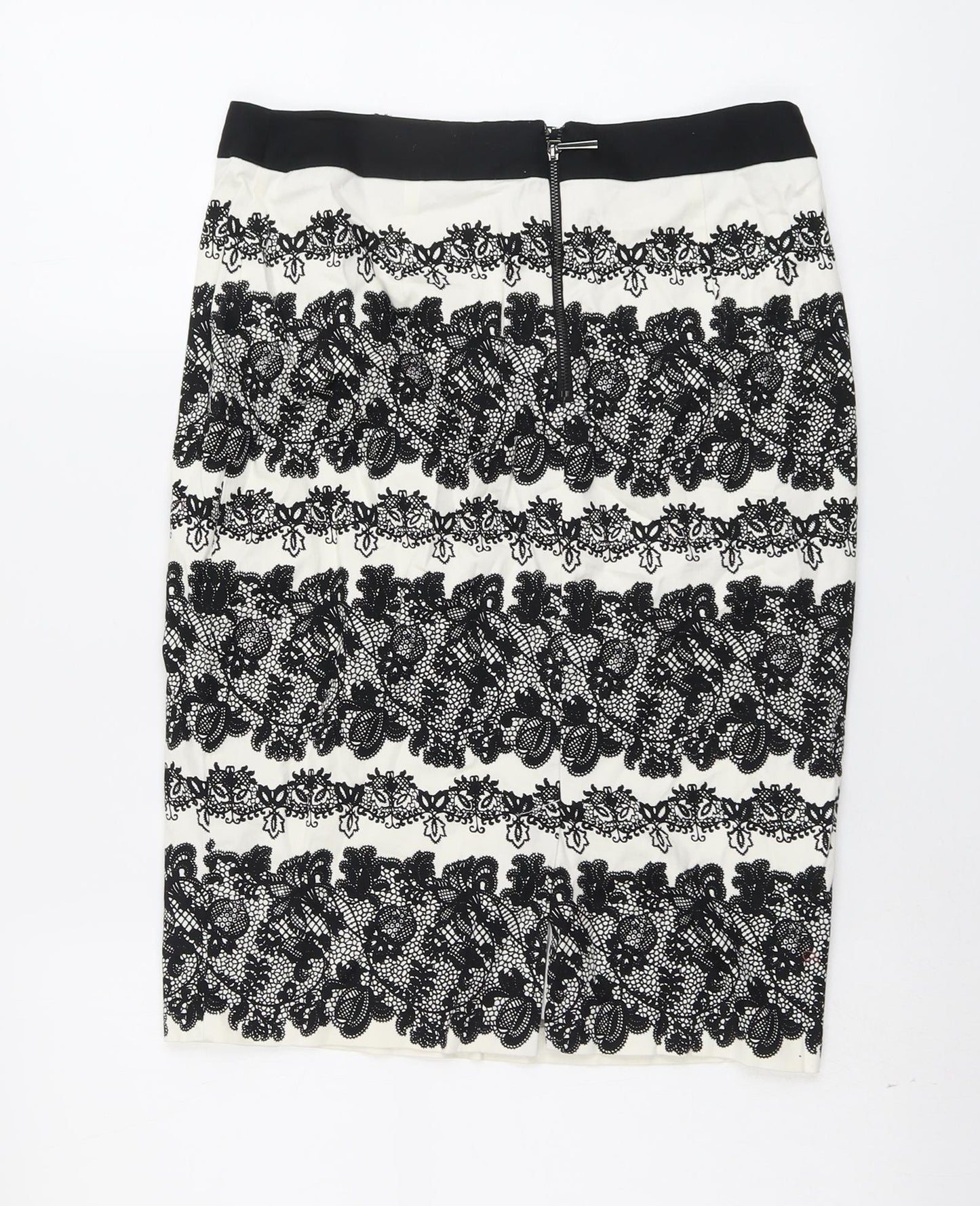 Marks and Spencer Womens Black Geometric Cotton A-Line Skirt Size 8 Zip
