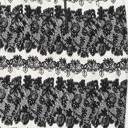 Marks and Spencer Womens Black Geometric Cotton A-Line Skirt Size 8 Zip