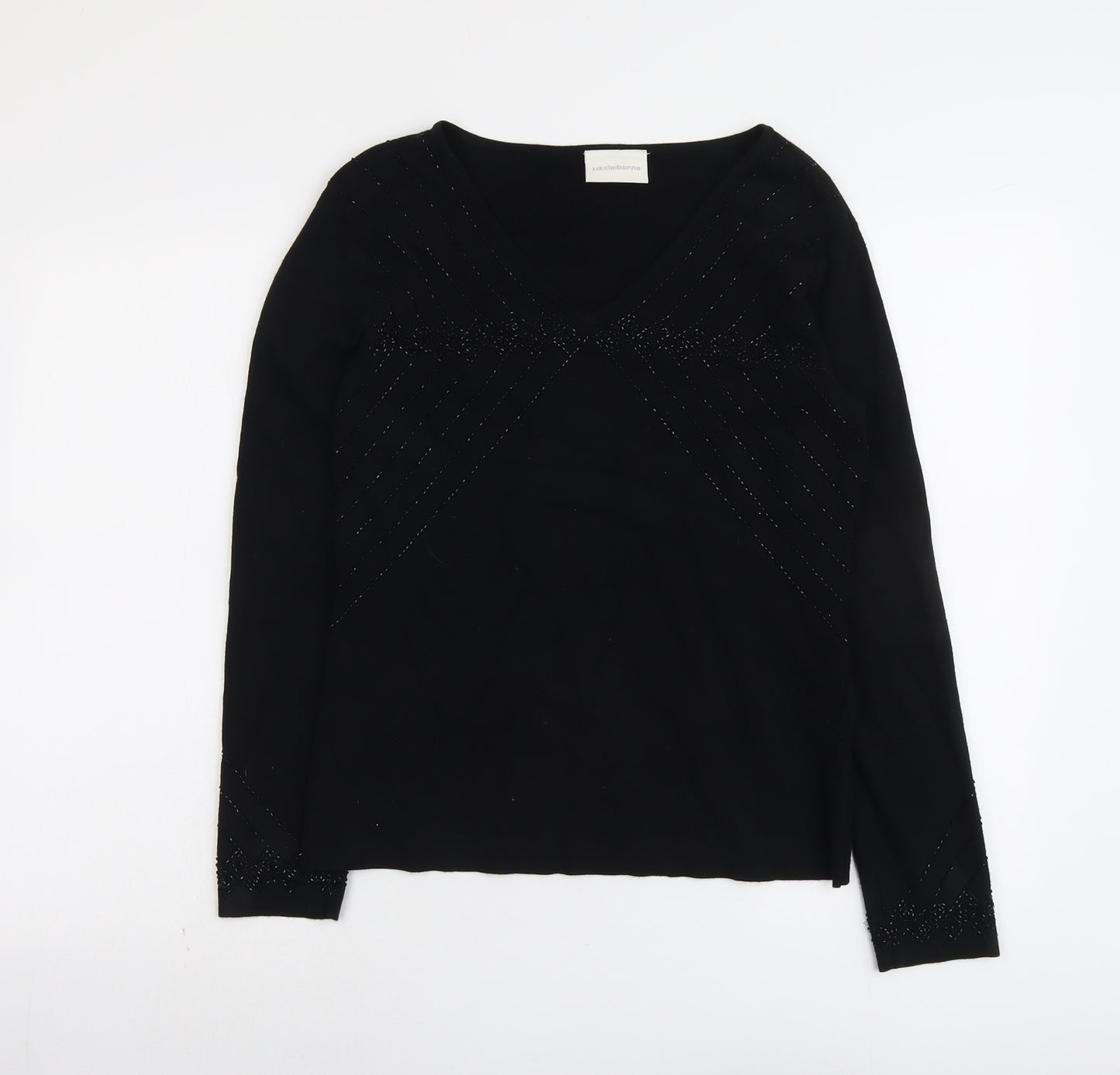 Liz Claiborne Womens Black Round Neck Viscose Pullover Jumper Size M