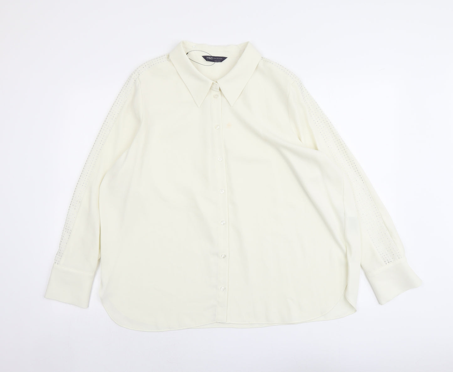 Marks and Spencer Womens Ivory Polyester Basic Button-Up Size 18 Collared
