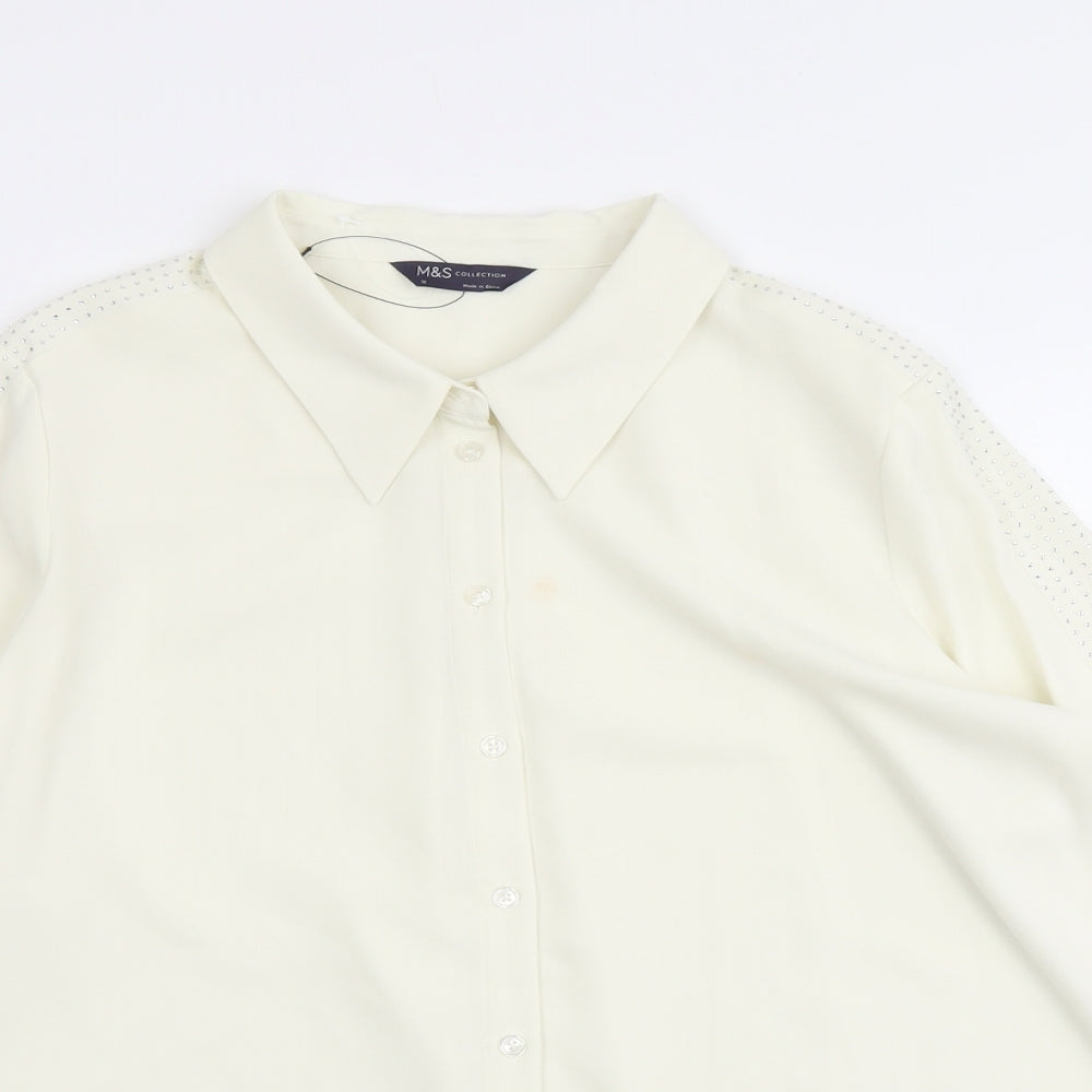 Marks and Spencer Womens Ivory Polyester Basic Button-Up Size 18 Collared