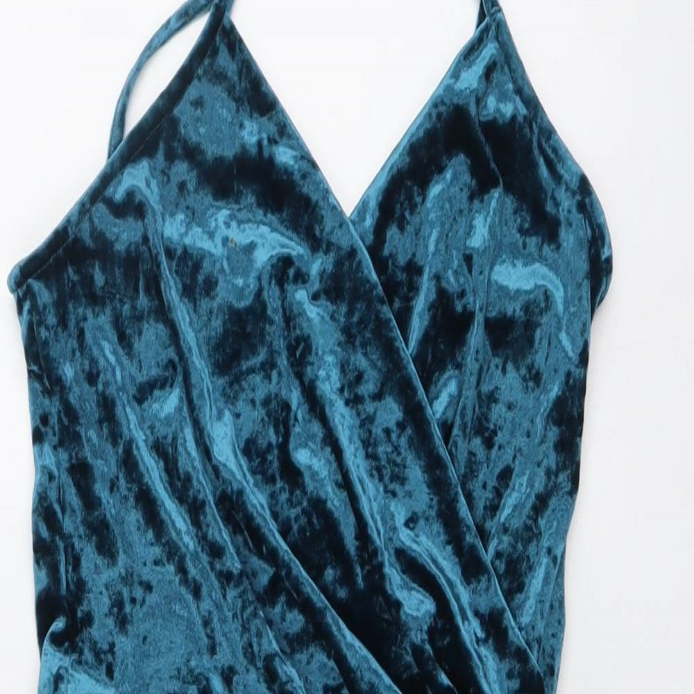 New Look Womens Blue Polyester Slip Dress Size 10 V-Neck Pullover