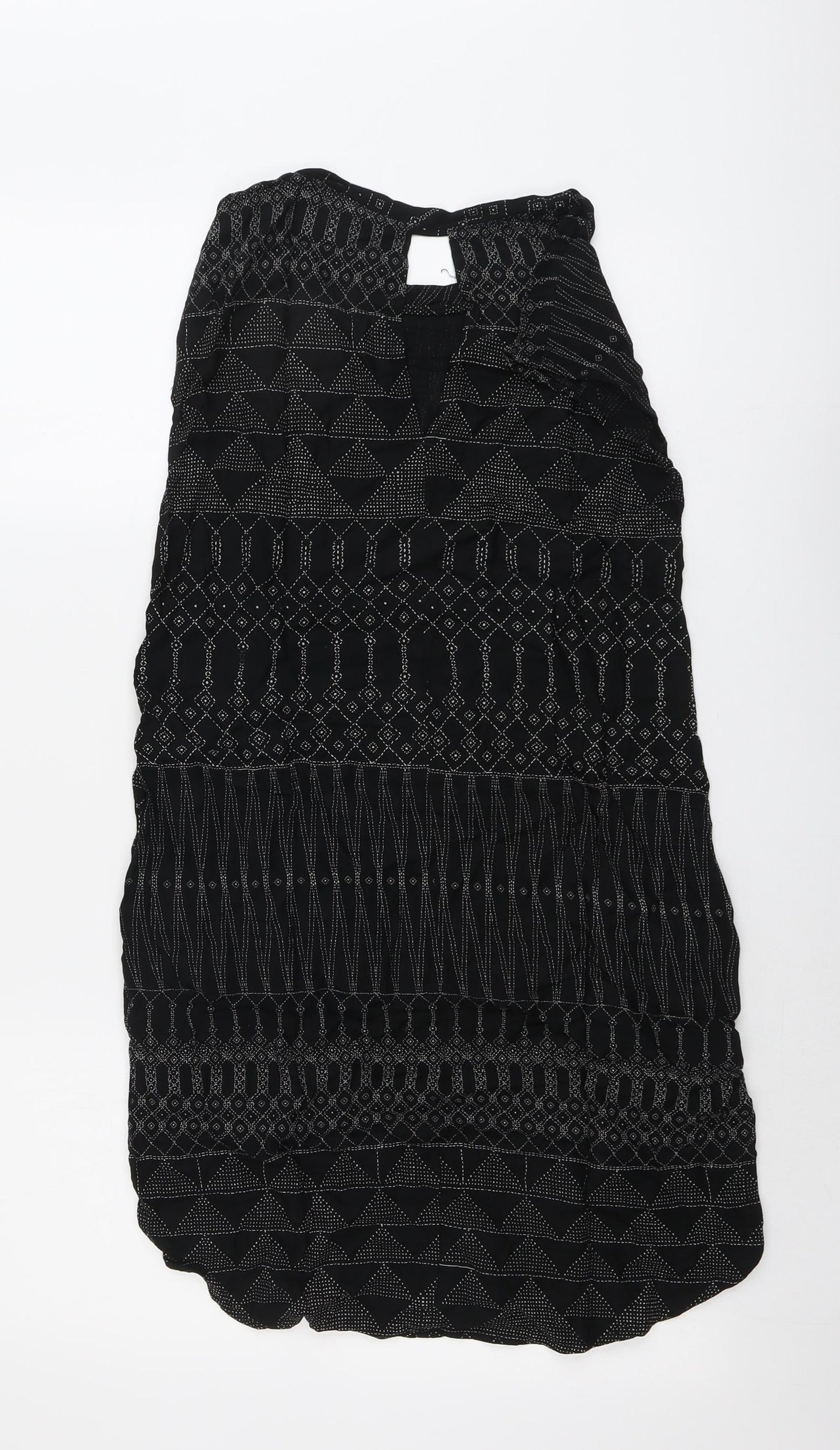 H&M Womens Black Geometric Viscose Shift Size 8 Round Neck Button