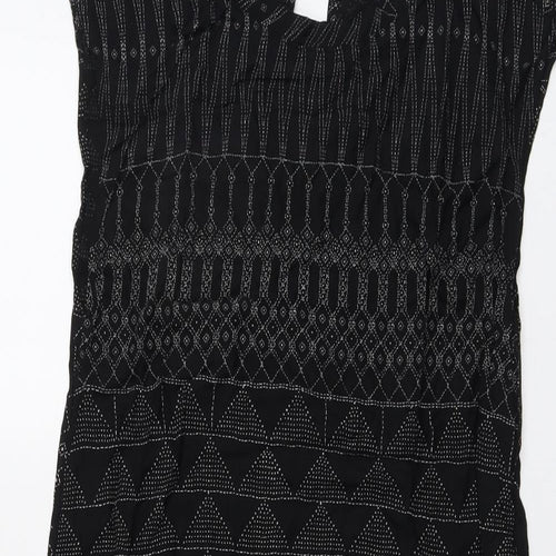 H&M Womens Black Geometric Viscose Shift Size 8 Round Neck Button