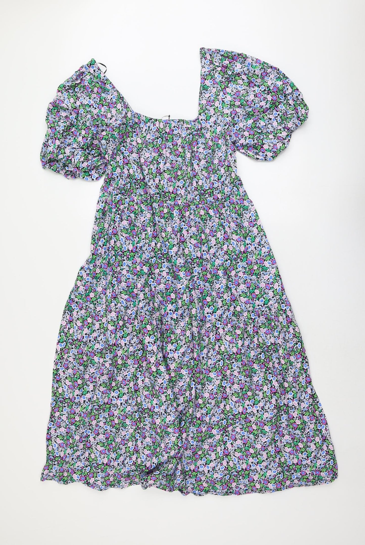 Marks and Spencer Womens Multicoloured Floral Cotton Trapeze & Swing Size 12 Square Neck Pullover
