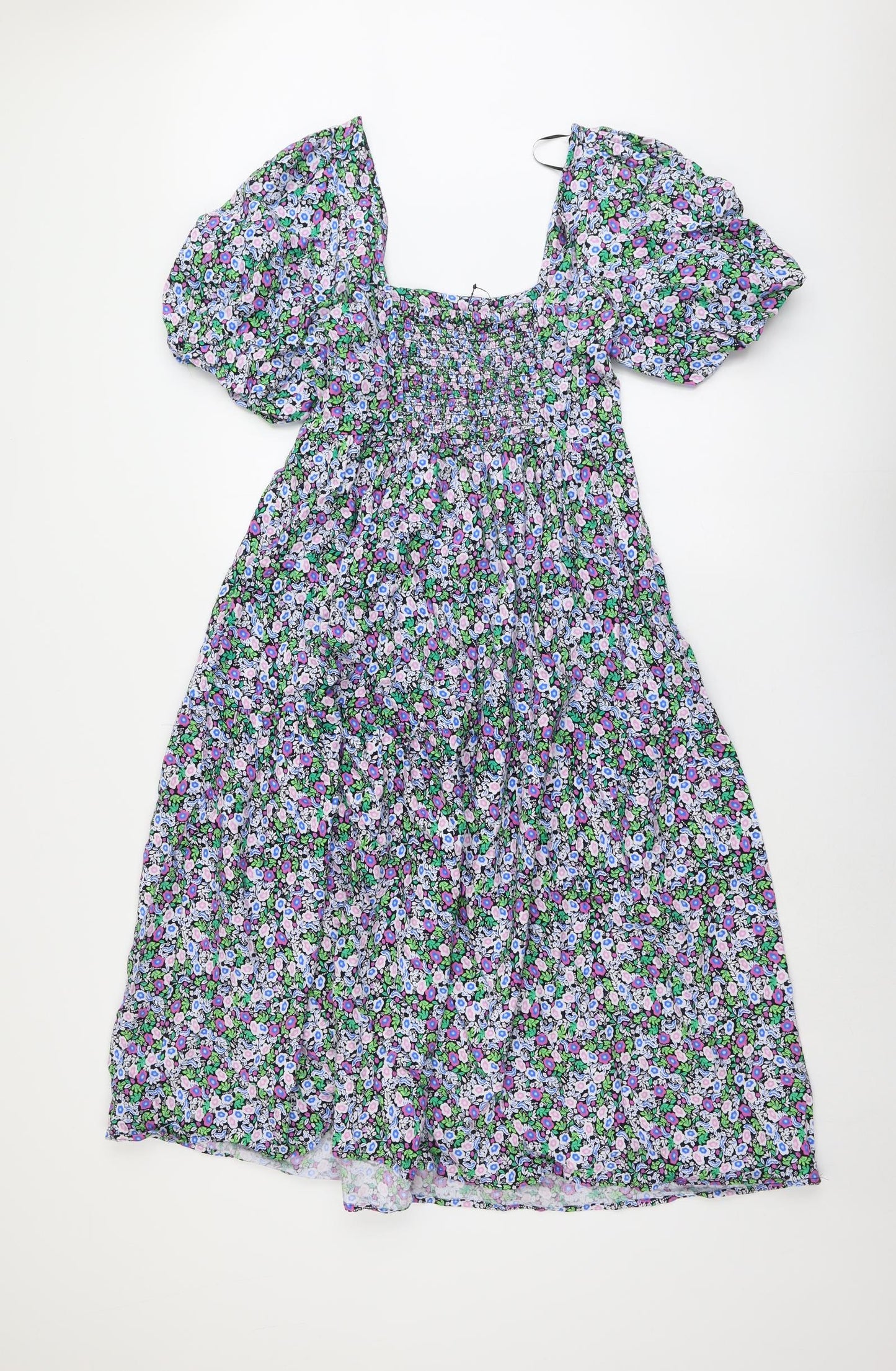 Marks and Spencer Womens Multicoloured Floral Cotton Trapeze & Swing Size 12 Square Neck Pullover