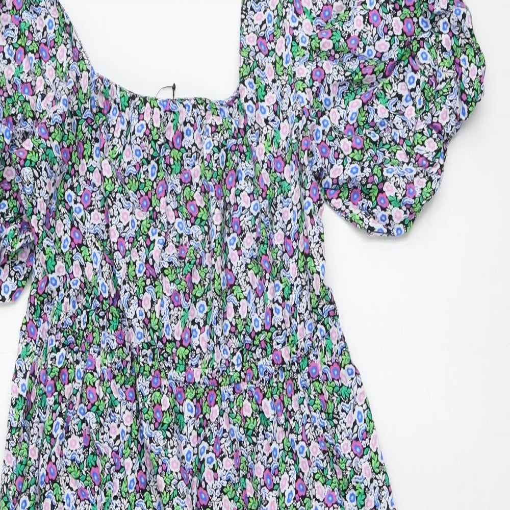 Marks and Spencer Womens Multicoloured Floral Cotton Trapeze & Swing Size 12 Square Neck Pullover