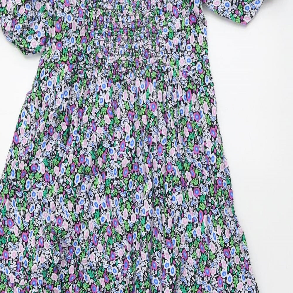 Marks and Spencer Womens Multicoloured Floral Cotton Trapeze & Swing Size 12 Square Neck Pullover