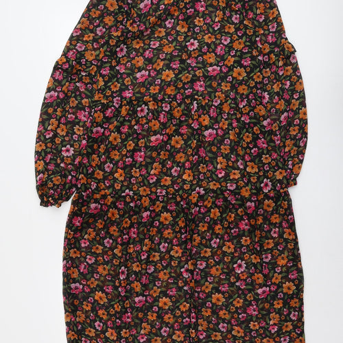 H&M Womens Black Floral Polyester Trapeze & Swing Size XS Round Neck Button