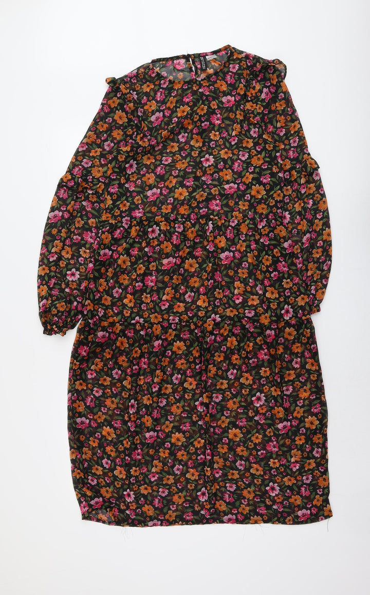 H&M Womens Black Floral Polyester Trapeze & Swing Size XS Round Neck Button
