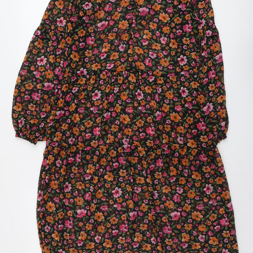H&M Womens Black Floral Polyester Trapeze & Swing Size XS Round Neck Button