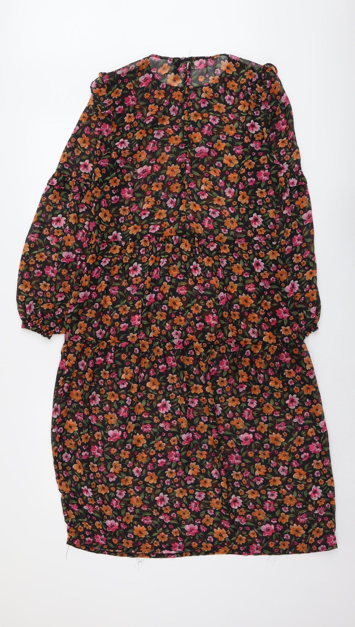 H&M Womens Black Floral Polyester Trapeze & Swing Size XS Round Neck Button