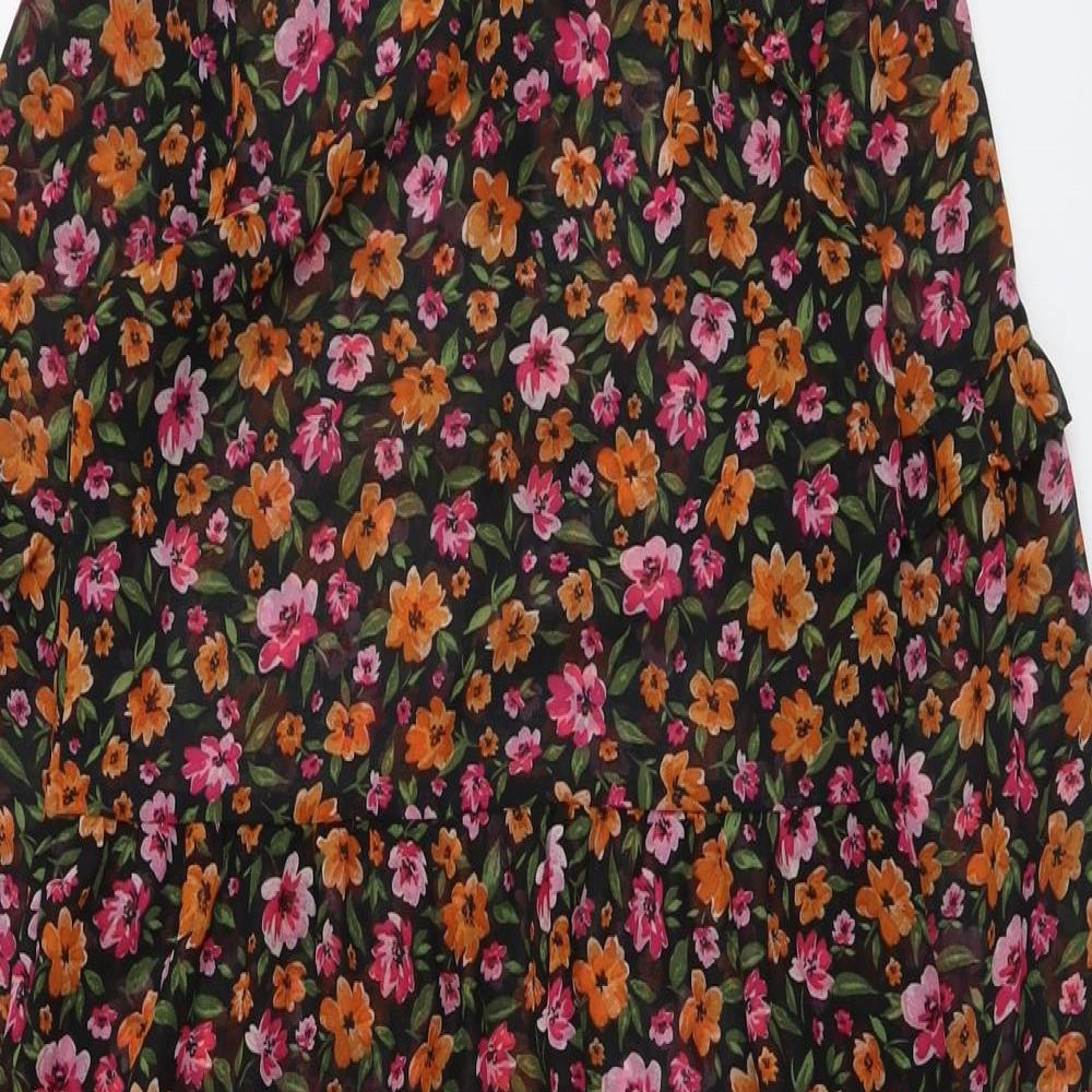 H&M Womens Black Floral Polyester Trapeze & Swing Size XS Round Neck Button