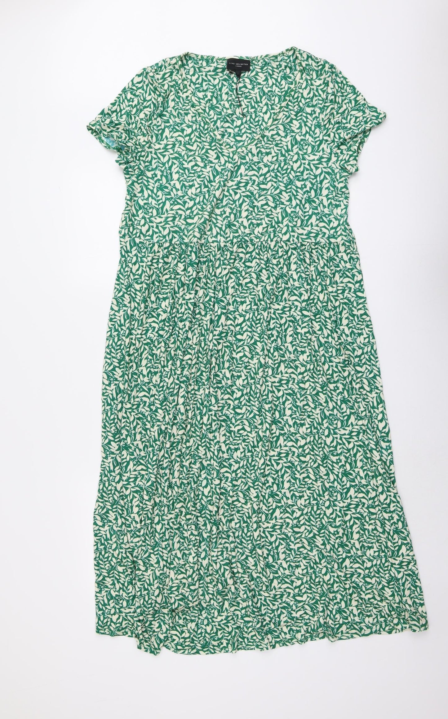 Live Unlimited Womens Green Floral Viscose Maxi Size 14 V-Neck Pullover