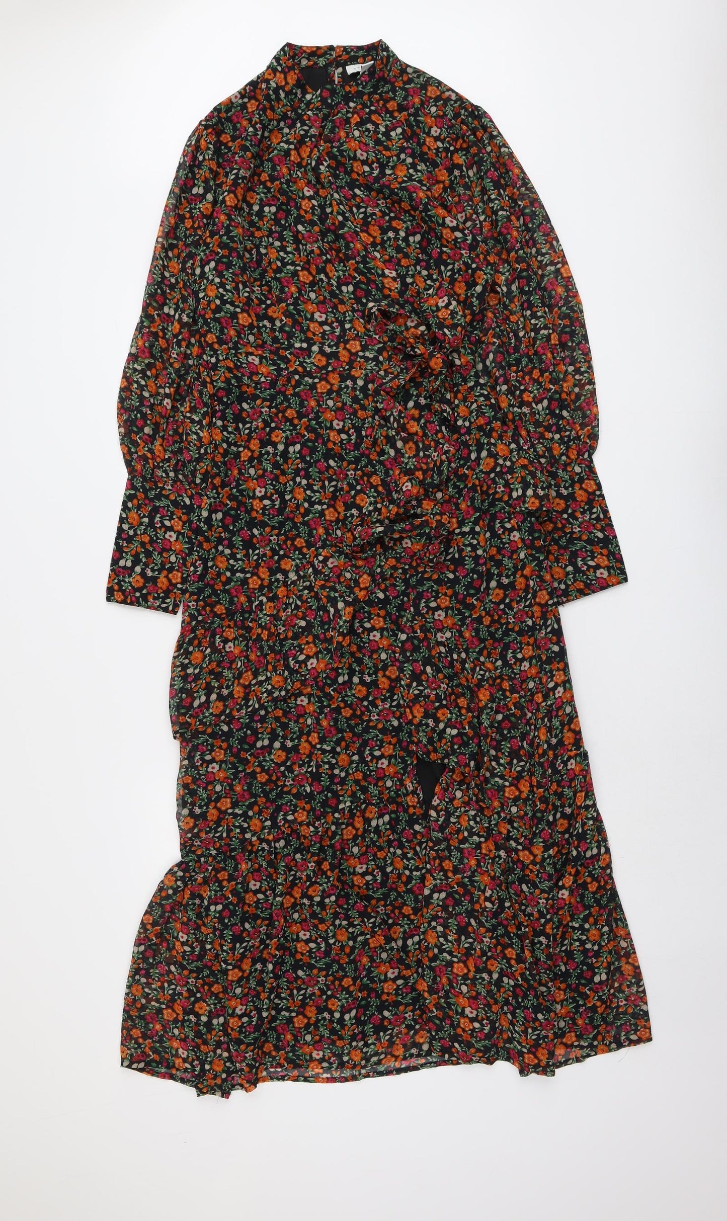 Topshop Womens Black Floral Polyester Maxi Size 10 Round Neck Button