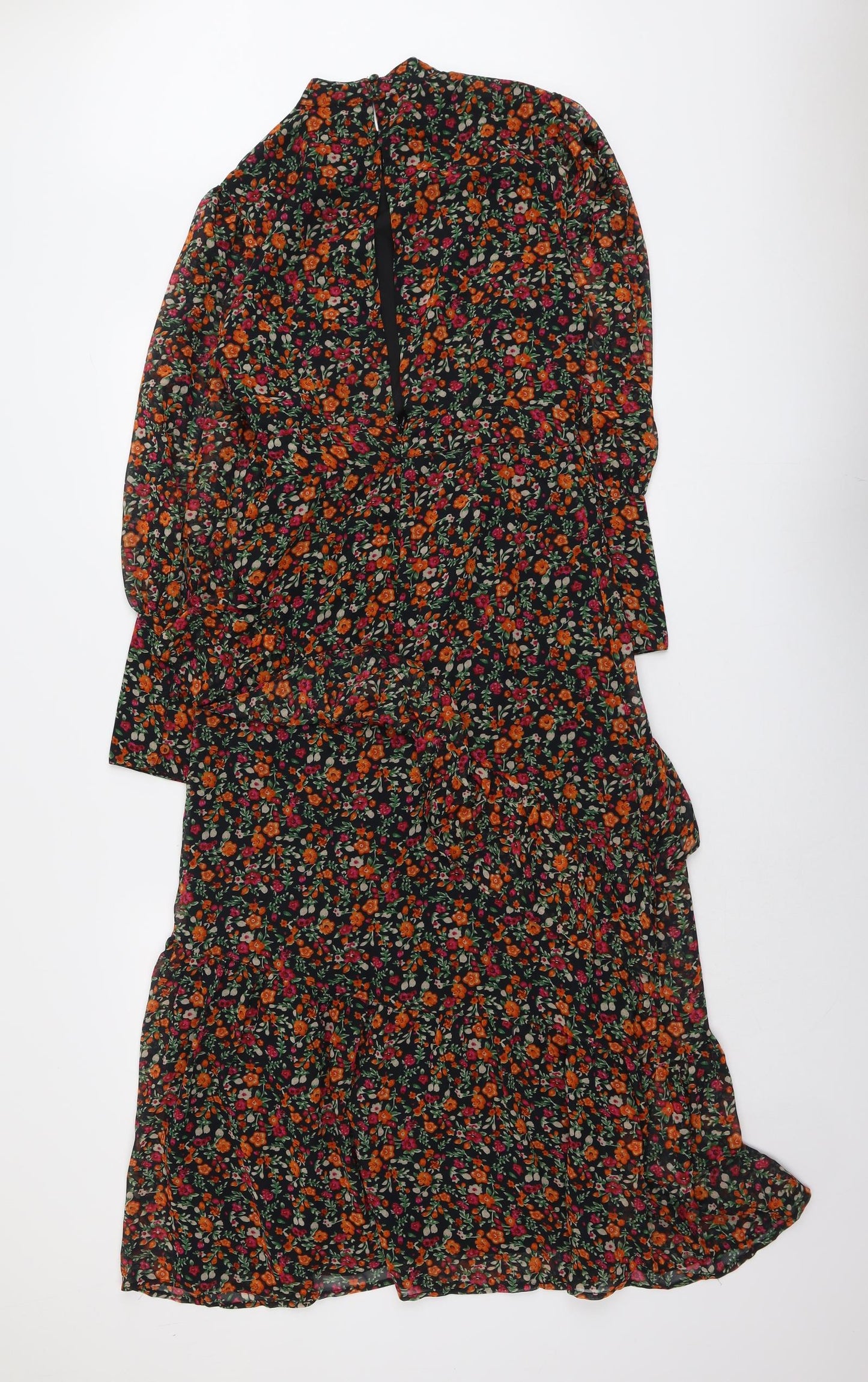 Topshop Womens Black Floral Polyester Maxi Size 10 Round Neck Button