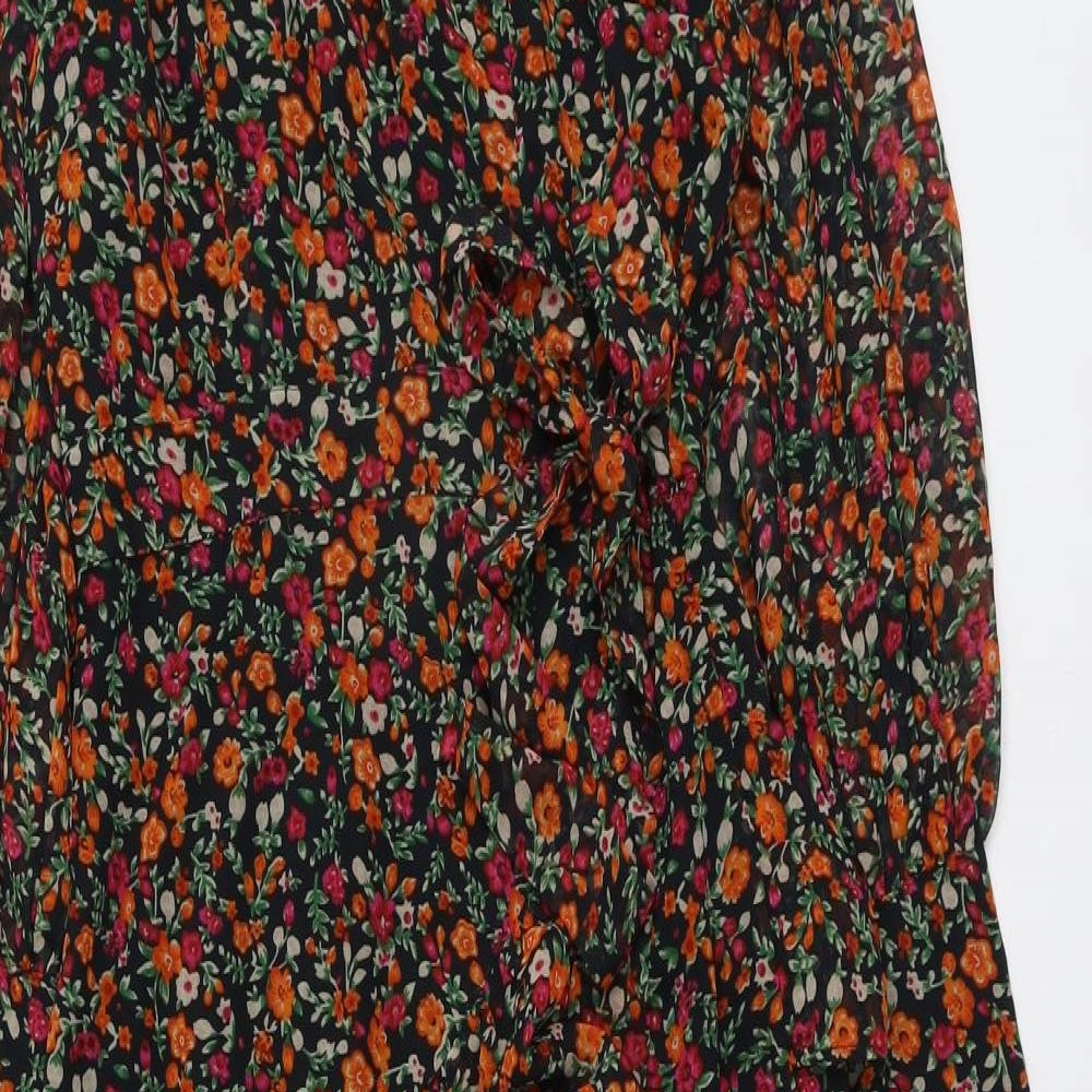 Topshop Womens Black Floral Polyester Maxi Size 10 Round Neck Button