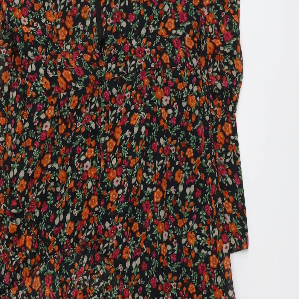 Topshop Womens Black Floral Polyester Maxi Size 10 Round Neck Button