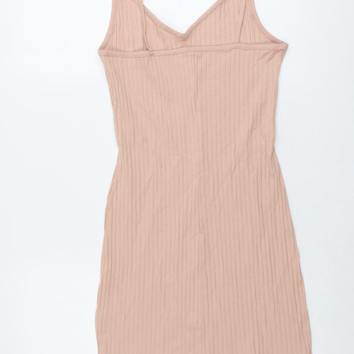 H&M Womens Pink Cotton Mini Size M V-Neck Pullover - Ribbed