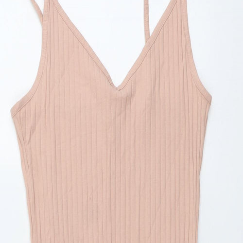 H&M Womens Pink Cotton Mini Size M V-Neck Pullover - Ribbed