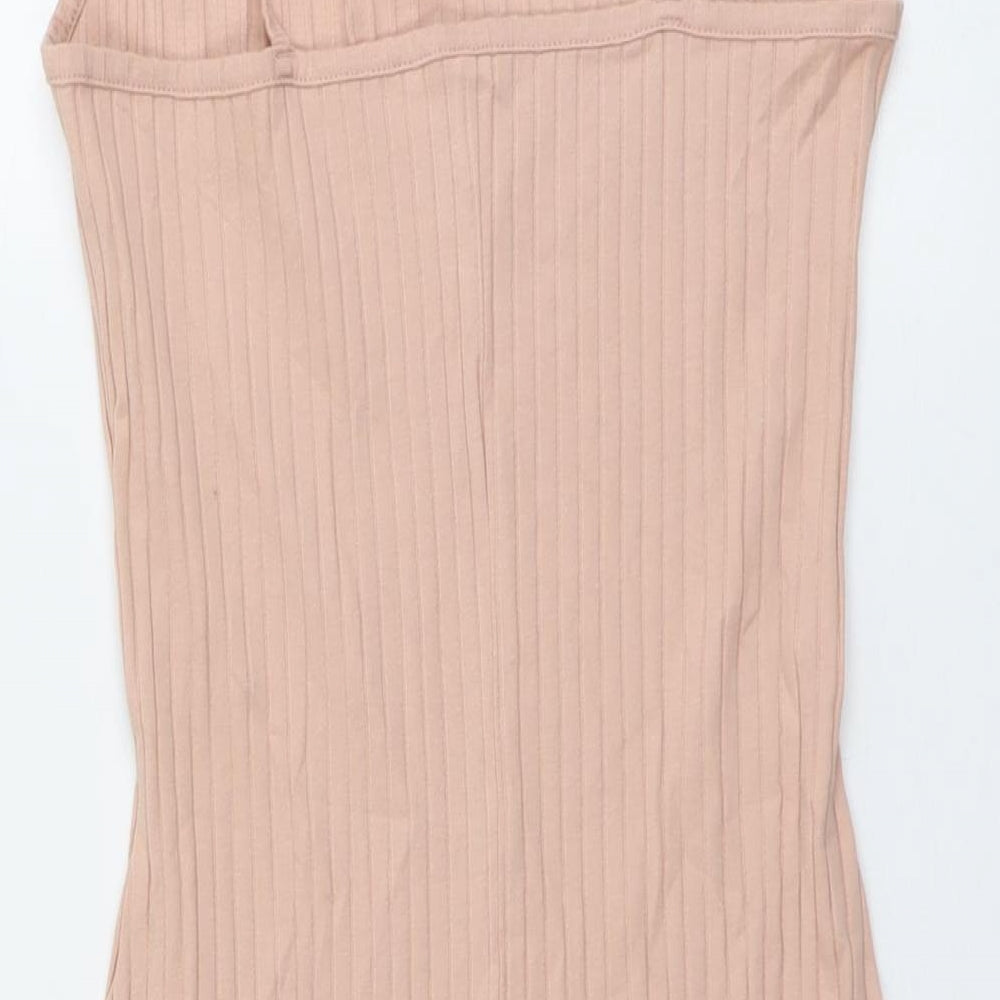 H&M Womens Pink Cotton Mini Size M V-Neck Pullover - Ribbed