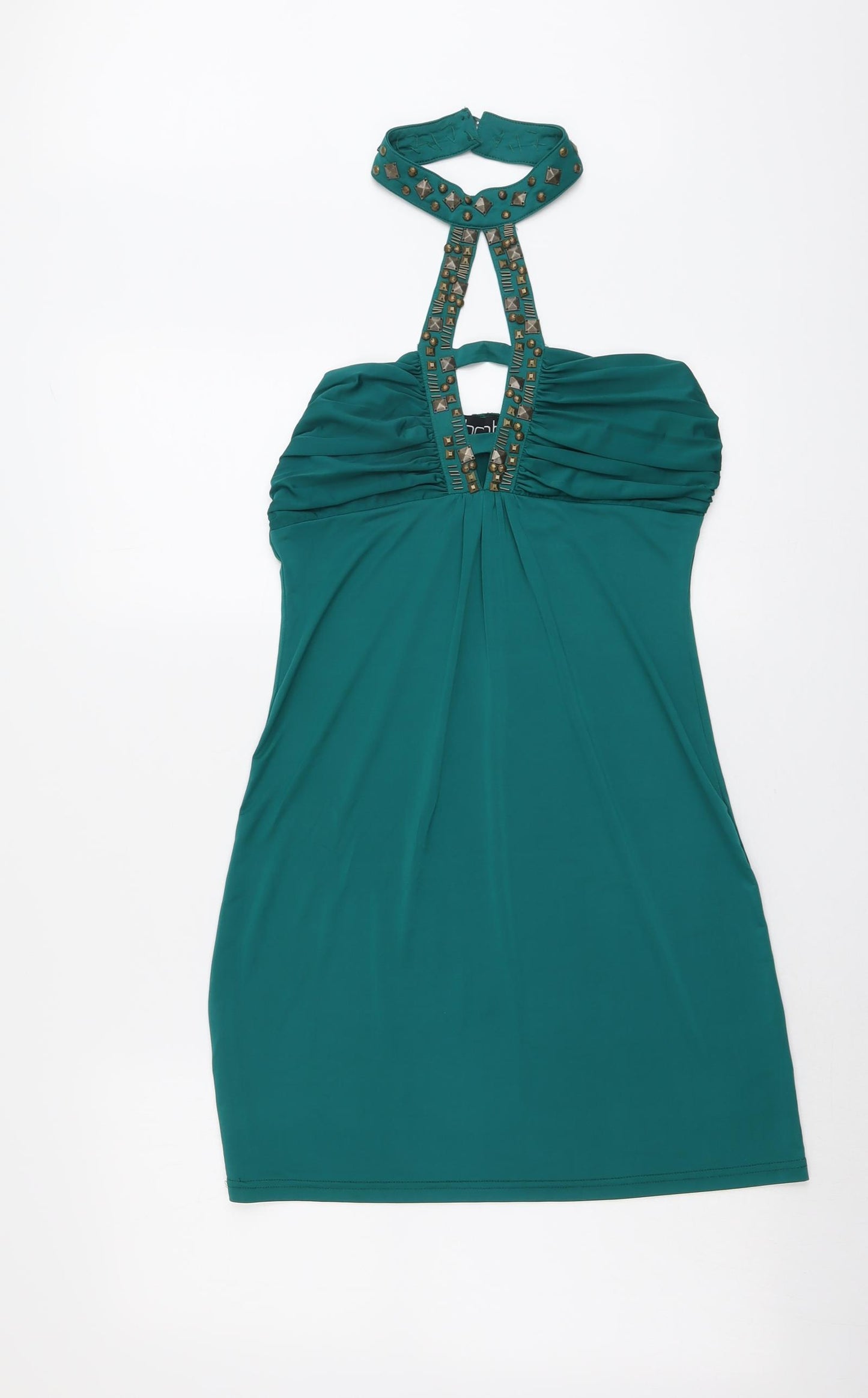 Boohoo Womens Green Polyester Mini Size 12 Halter Pullover