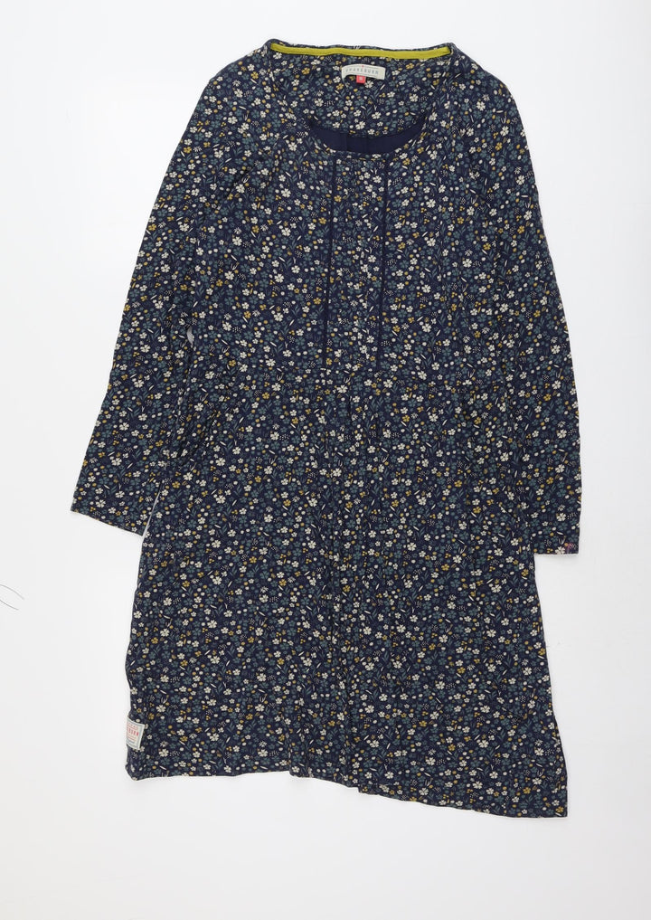 Brakeburn Womens Blue Floral Cotton A-Line Size 10 Boat Neck Pullover