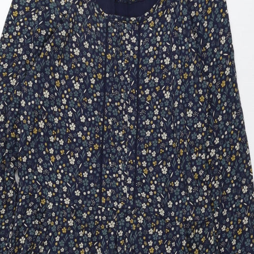 Brakeburn Womens Blue Floral Cotton A-Line Size 10 Boat Neck Pullover