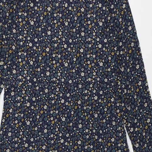 Brakeburn Womens Blue Floral Cotton A-Line Size 10 Boat Neck Pullover