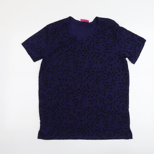 Party Time Womens Blue Geometric Polyester Basic T-Shirt Size 12 Round Neck