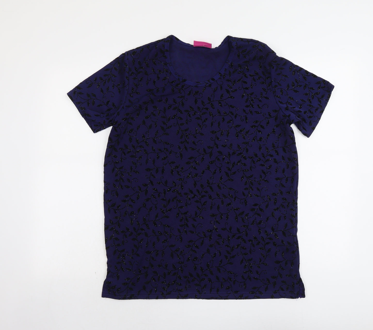 Party Time Womens Blue Geometric Polyester Basic T-Shirt Size 12 Round Neck