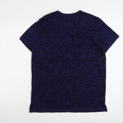 Party Time Womens Blue Geometric Polyester Basic T-Shirt Size 12 Round Neck