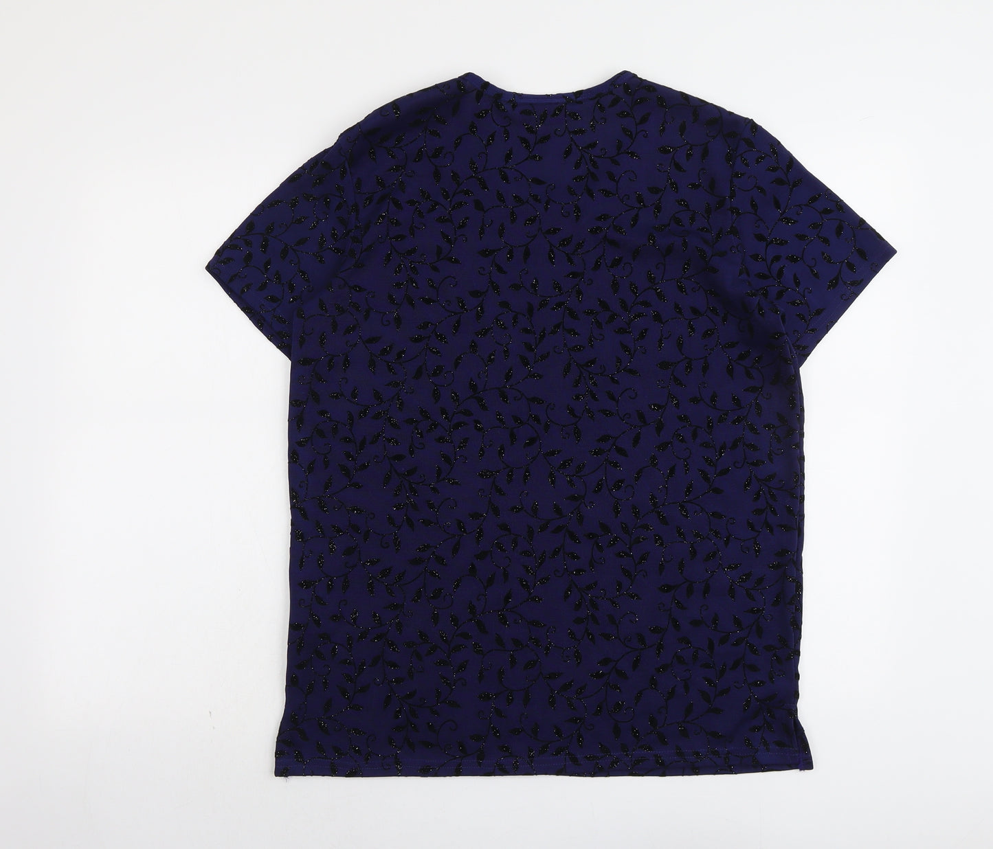 Party Time Womens Blue Geometric Polyester Basic T-Shirt Size 12 Round Neck