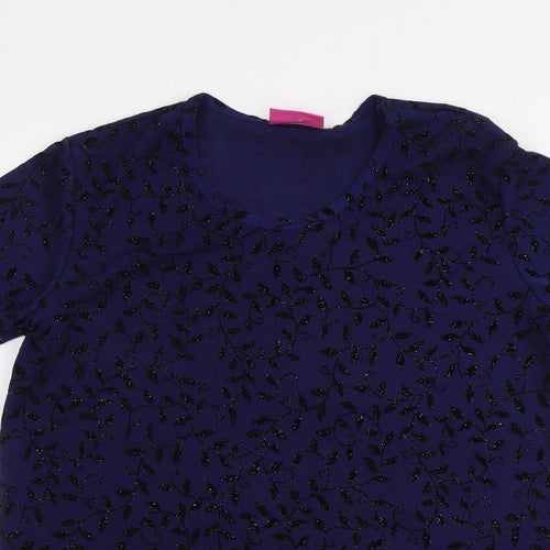 Party Time Womens Blue Geometric Polyester Basic T-Shirt Size 12 Round Neck