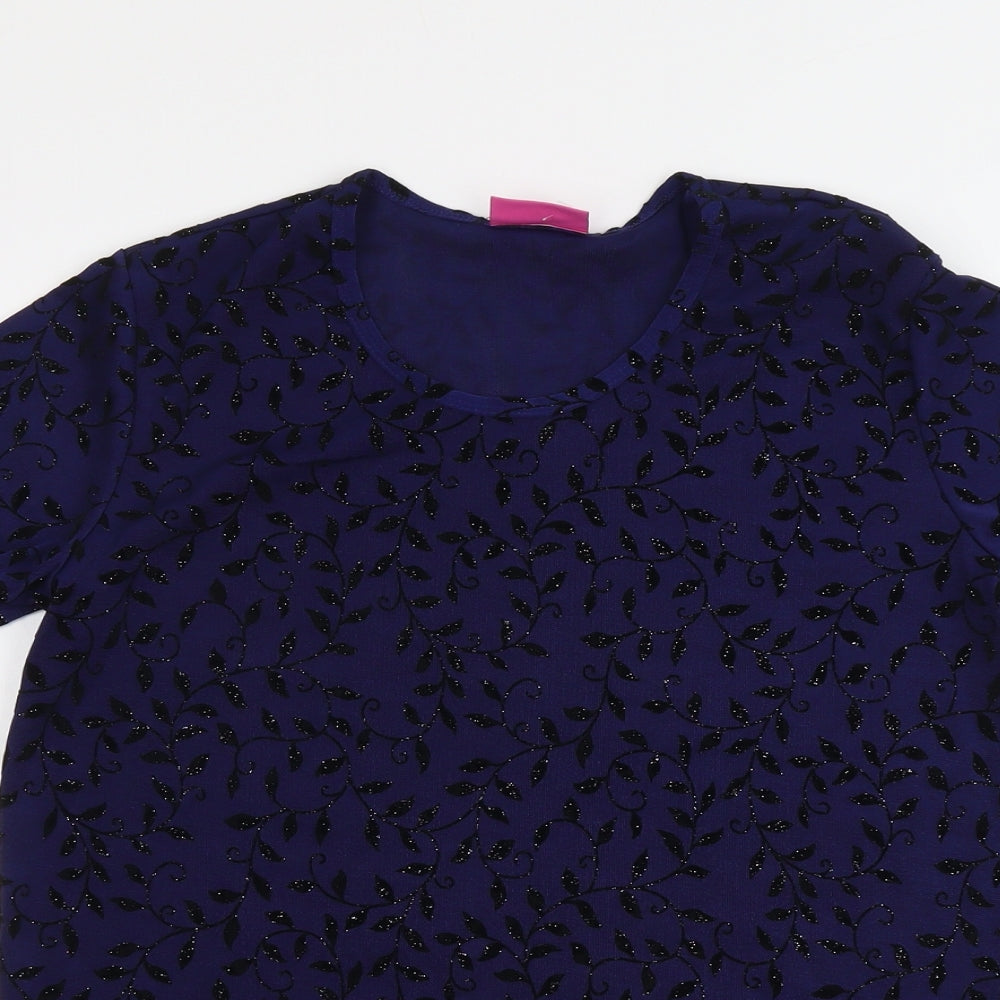 Party Time Womens Blue Geometric Polyester Basic T-Shirt Size 12 Round Neck