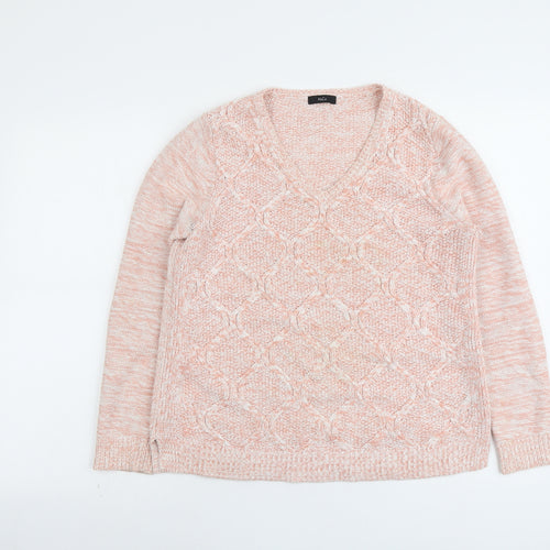 M&Co Womens Pink V-Neck Cotton Pullover Jumper Size 12