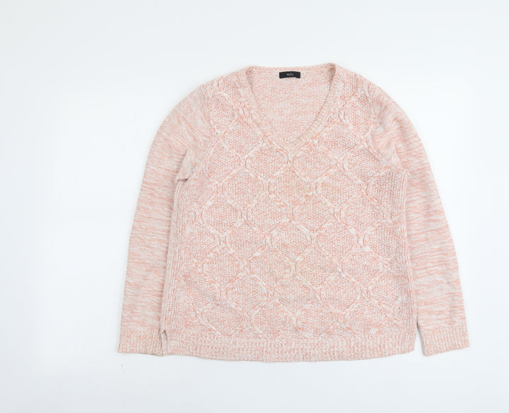 M&Co Womens Pink V-Neck Cotton Pullover Jumper Size 12