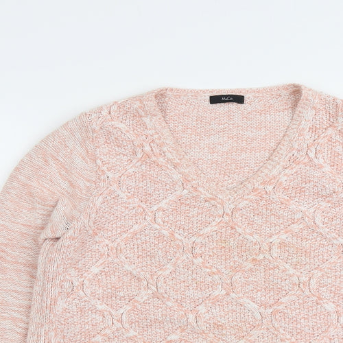 M&Co Womens Pink V-Neck Cotton Pullover Jumper Size 12