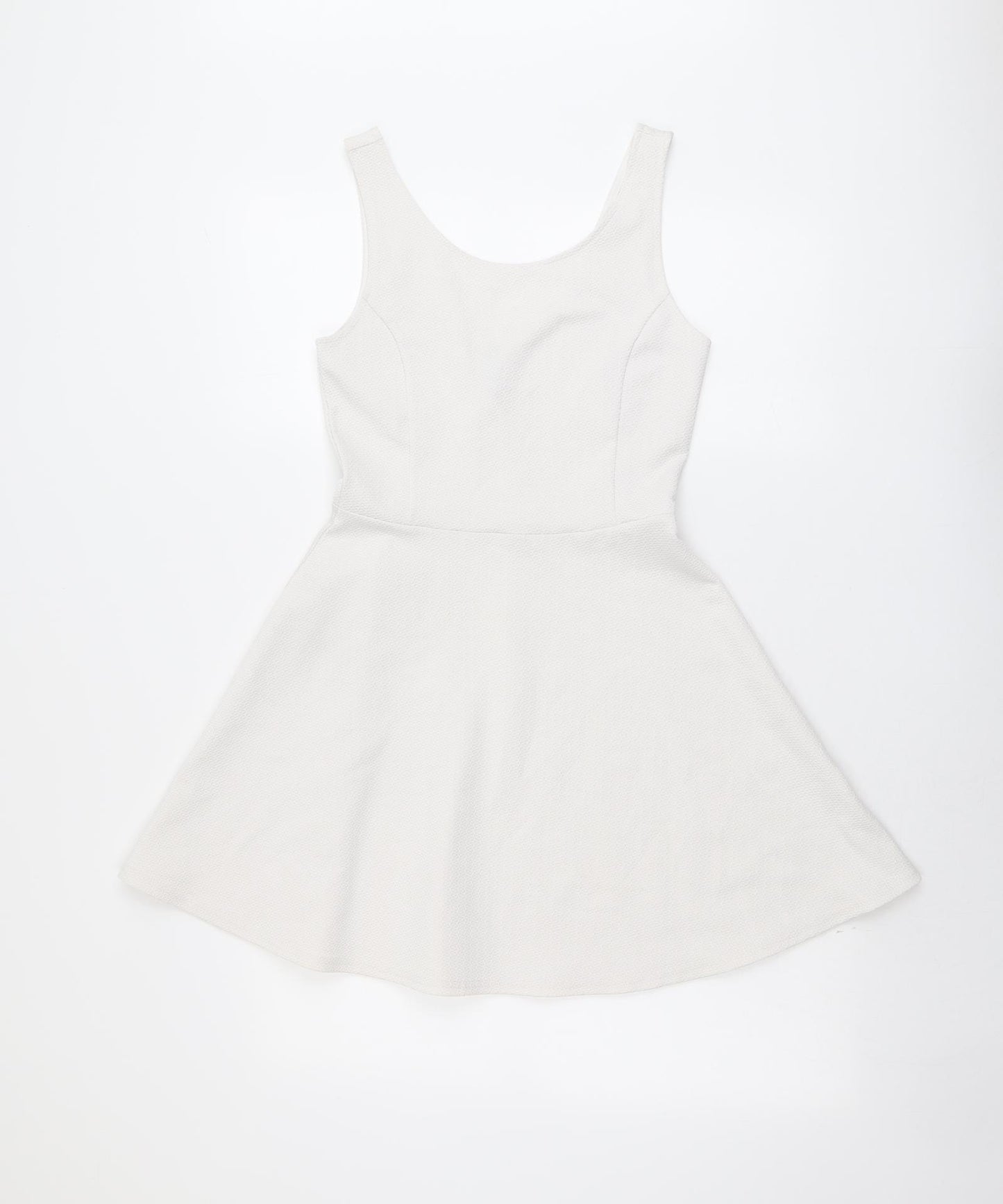 H&M Womens White Polyester Skater Dress Size 10 Scoop Neck Pullover